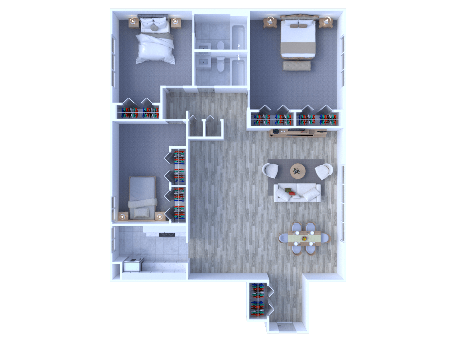 Floor plan for 3 beds, 2 baths, 1325 sqft